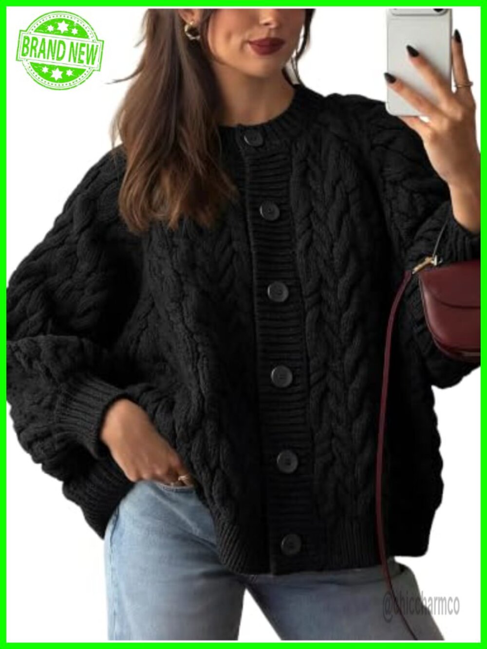 Oversized Chunky Cable Knit Button Down Cardigan Sweater Coat